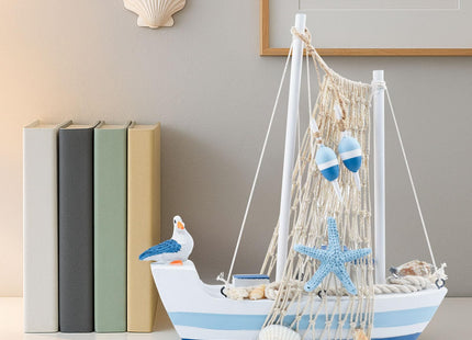 Wooden Sailboat Decor, Mini Sailing Boat Model, Home Decoration Set, Blue