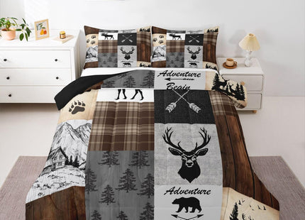 Deer Hunting Twin Comforter Set for Adult Women Boys, Wild Animal Moose Bear Bedding Set Western Rustic Farmstyle Bedroom Decor,Buffalo Plaid Patchwork Duvet Insert for Girls Teens Kids Soft Quilt