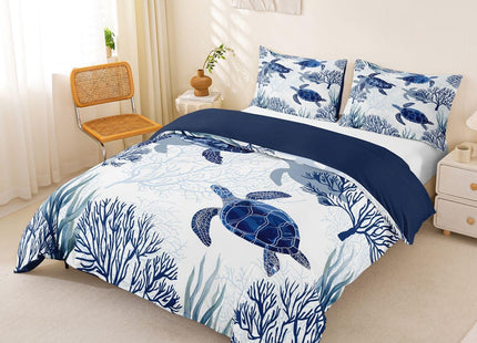 Turtle Bedding Set King Nautical Coastal Bedding,White Blue Sea Turtle Comforter Cover for Kids Boys Girls,Reptile Tortoise Duvet Cover Ocean Beach Theme Quilt Cover Kawaii Sea Animal Bedspread Cover