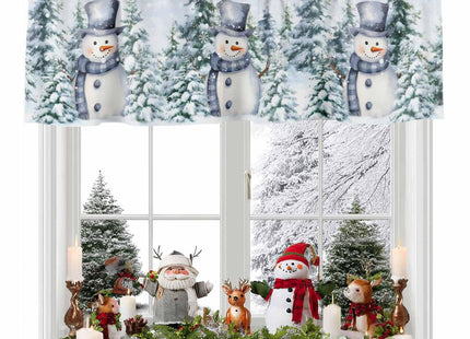 Litter Star Snowman Christmas Window Valance,Winter Snow Scene Valances for Kitchen Windows,Forest Rod Pocket Valance Curtain,Short Curtains Window Treatment for Bedroom Living Room 54x18in
