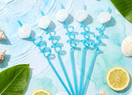 Potchen 24 Pcs Reusable Seashell Straws, 10.5 Inch Beach Party Favors