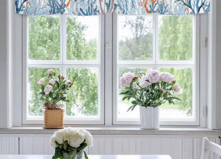 Sea Turtle kitchen Valance Curtain,Ocean Coral Rod Pocket Curtain Valances,Blue Gradient Short Curtains Summer Nautical Coastal Valance Window Valance for Living Room Bathroom Bedroom 54x18in