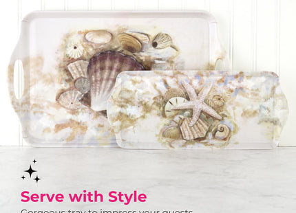Pimpernel Beach Prize Collection Rectangular Tray – (15.25" x 6.5") Melamine Serving Platter with Seashell Design, Lightweight Kitchen Accessory for Snacks, Drinks, Dining & Entertaining