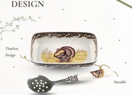 Spode – Woodland – Woodland Cranberry Dish with Slotted Spoon, Set of 2