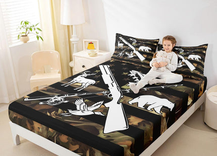 Hunting And Fishing Bedding Set Wildlife Fish Duck Deer Bear King Bed Sheets For Boys Men,Camo American Flag Sheet Set Rustic Trees Leaves Camouflage Fitted Sheet + Flat Sheet + 2 Pillow Cases