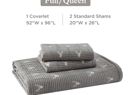 Woolrich Coverlet Set Rustic Lodge Design, 3 Piece Set All Season, Lightweight Reversible Farmhouse Bedspread Bedding, Shams, Full/Queen, Gray