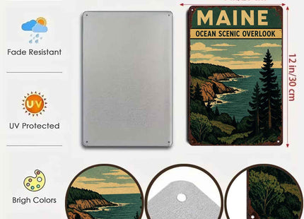 Maine Ocean Scenic Vintage Metal Wall Art Signs 8X12 Inch