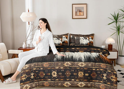 Erosebridal Western Bed in a Bag King Size Comforter Set 7 Pieces | Rustic Farmhouse Bedding Sets Cowhide Print Mallard Duck Comforter and Sheet Set, Farm Animals Country Cabin Bed Sets