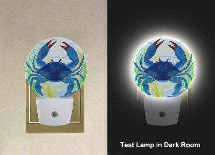 Uanvaha Blue Crab Night Light Shellfish Sea Grass Night Lights Plug into Wall 0.5W LED Lighting Auto on/Off for Hallway Stairway Kitchen Home Decor