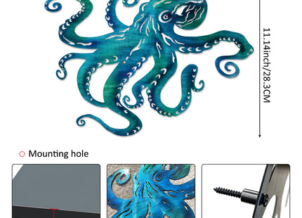 LiveInUrban Coastal Wall Art Octopus Metal Wall Sculptures, Ocean Beach Themed Metal Hanging Home Decoration 15.7"x11.1"