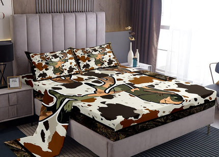 Erosebridal Deer Cow Print Bed Sheets Rustic Trees Branches Leaves Camo Bed Sheet Set Twin Camouflage Hunting Theme Fitted Sheet Rustic Farmhouse Flat Sheet Soft Breathable 1 Pillow Case