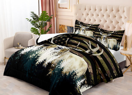 Ntlfup Deer Hunting Comforter Set for Teen Boys Men - Wild Animal Elk Moose Bedding Comforter Sets, Hunting Comforter Sets with 1 Comforter 2 Pillowcase - Queen Size Wildlife Forest Bed Set, Style 3
