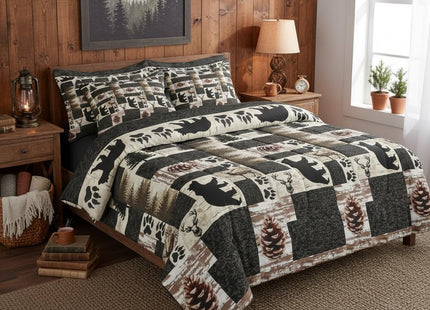Erosebridal Rustic Cabin Queen Comforter Set with Sheets 7 Piece Western Bear Elk Deer Bed in A Bag Farmhouse Lodge Wildlife Bedding Sets for Men Adults Country Forest Hunting Bed Set Pine Tree Decor