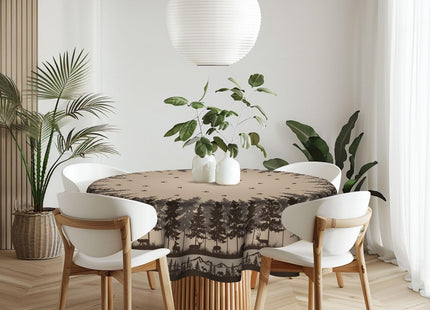 Imiss Rustic Bear Deer Round Tablecloth 60 Inch Forest Wild Animal Circular Table Cover Wrinkle Resistant Farmhouse Style Tabletop for Outdoor Party Picnic Dining