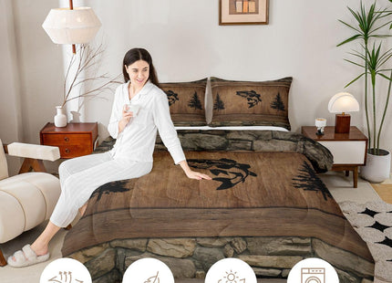 Manfei Pike Fish Comforter Set Toddler Size,Rustic Farmhouse Brown Wooden Bedding Set 2pcs,Fishing and Hunting Down Comforter for All Season,Kids Boys Girls Room Decor,1 Pillowcase,No Sheets