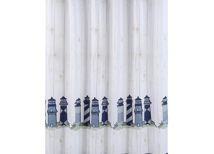 MVSUTA Lighthouse Printed Ocean Lt Gray Beach Shower Curtain,Modern Grey Waterproof Polyester White Fabric Striped Farmhouse Bathroom Curtains,72" W x 72" L