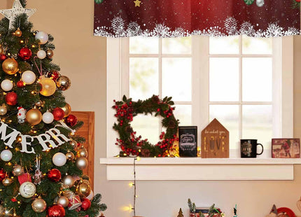 Christmas Curtain Valance for Windows Xmas Baubles Coniferous Rod Pocket Valance Window Treatments White Snowflake Pine Tree Twig Red Short Curtains for Kitchen Windows Bathroom Bedroom 42x12in