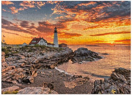 MyPuzzle Portland Lighthouse At Sunrise in New England Maine USA - Premium 300 Piece Jigsaw Puzzle for Adults