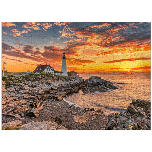 MyPuzzle Portland Lighthouse At Sunrise in New England Maine USA - Premium 300 Piece Jigsaw Puzzle for Adults