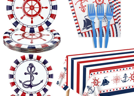 Nautical Party Decorations, Anckor Theme Birthday Supplies with Plates, Napkins, Nautical Tablecloth Forks for Kids Birthday Sailor Party Baby Shower (40)