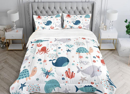 XYNHML Kids Turtle Comforter Set Full Beach Theme Dolphin Starfish Seaweed Bedding Set Sea Animal Octopus Reptile Bed Set with 2 Pillowcases for Boys Girls Room Decor