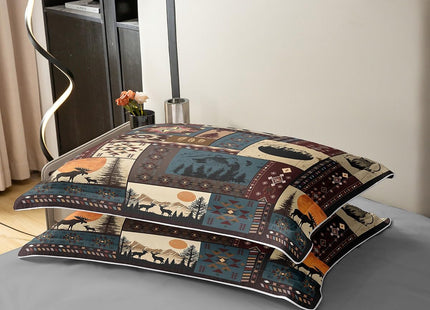 100% Cotton Bohemian Deer Comforter Cover Queen, Bear Wildlife Hunting Theme Duvet Cover, Cabin Decor Buffalo Plaid Grid Bedding Set for Kids Teens, Retro Xmas Pine Tree Geometric Quilt Cover, 3Pcs