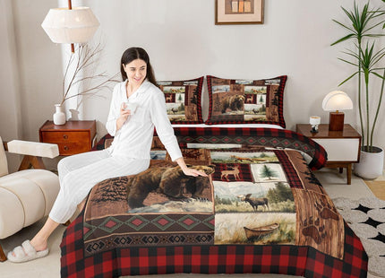 Feelyou Cabin Bear Comforter Set Queen Size for Boys Girls