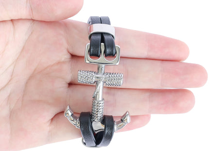 HAQUIL Nautical Anchor Black Leather Cuff Bracelet Anchor Jewelry Gift
