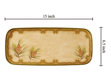 UP Woodland Pinecone Melamine Serving Tray, 15 x 6.5 Inch Rectangular Serving Platter, BPA Free Food Tray for Party Entertaining
