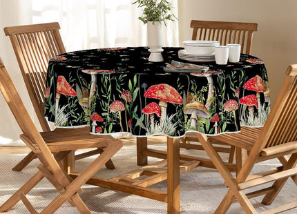 Horaldaily Mushroom Black Tablecloth, 70x70 Inch Round
