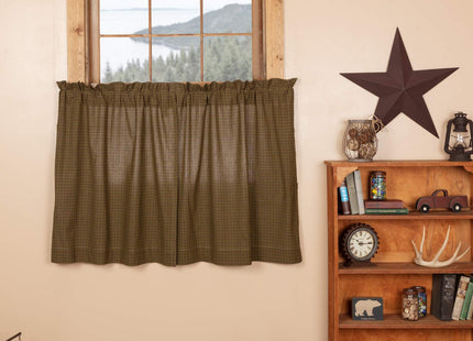 VHC Brands Tea Cabin Rustic 36"x36" Green Plaid Tier Pair Rod Pocket Cotton Kitchen Window Curtains
