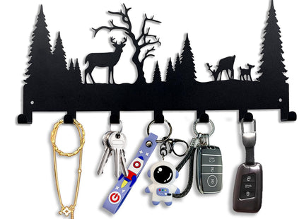 Forest Silhouette Metal Hook Rack Rustic Wall Hooks Keys Coats Home Decor
