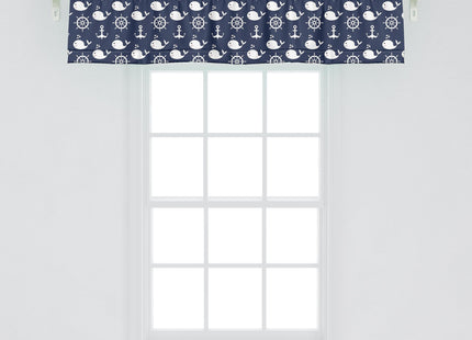 Ambesonne Navy Blue Window Valance, Maritime Pattern with Whales Helms Anchors Nautical Elements Deep Sea Life, Curtain Valance for Kitchen Bedroom Decor with Rod Pocket, 42" x 12", Navy Blue White