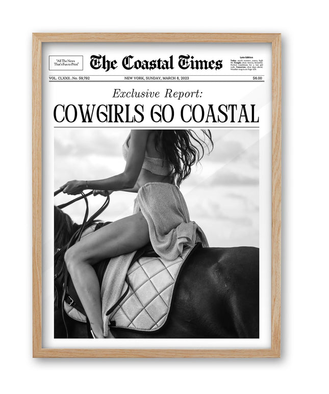 iHery 12x16in Cowgirls Go Coastal Framed Newspaper Wall Art