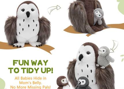 Karister Owl Stuffed Animal with 3 Babies,18" Barn Owl Plush, Brown