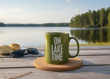 Primitives by Kathy 21675 Green Stoneware Coffee Mug, 20-Ounce, Lake Time