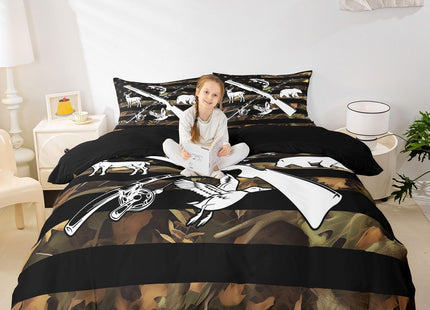Erosebridal Hunting and Fishing Duvet Cover Wildlife Fish Duck Deer Bear Twin Bedding Sets for Boys Men,Camo American Flag Comforter Cover Rustic Trees Leaves Camouflage Bed Set with 1 Pillow Case