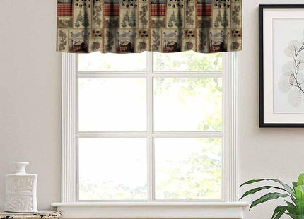 Rustic Moose Deer Valance, Vintage Cottage Country Style Pine Tree Elk Windows Valance Curtain for Kitchen Bedroom Living Room, One Panel 54x18in