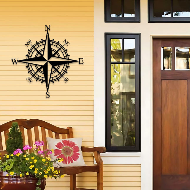 ruelen 14 Inches Metal Decorative Nautical Compass Wall Decor, Living Room Bedroom Office Porch Garden Patio Signs Wall Hanging Art Lake House Beach Theme Home Decoration (Black)