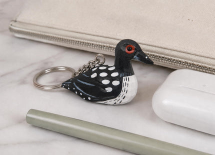 Selsela Common Loon Duck Keychain Ring Hook Clip Charm Miniature Wood Mini Figurine Small Animal