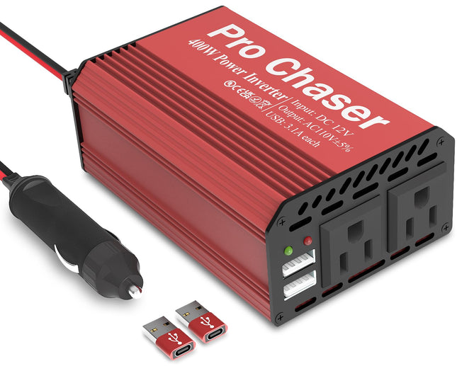Pro Chaser 400W Car Power Inverter 12V DC to 110V AC Car Truck RV