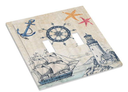 Nautical Sailboat Beach Anchor Pirate Beacon Ocean Double Toggle Light Switch Covers Decorative 2 Gang Wall Plate Electrical Faceplate Switchplate for Farmhouse Bathroom Bedroom Living Room Decor