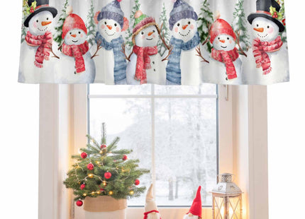 Christmas Snowman Window Valance Rod Pocket Short Curtain Panels Winter Snowy Cardinal Pine Tree Branches Kitchen Valances Curtains, Retro Window Treatments Drapes for Living Room Bedroom 42x12in