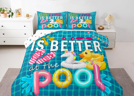 Castle Fairy Summer Cool Comforter Set,Swimming Pool Bedding Set for Kids Girls Women,Adults Beach Vacation Comforter,Flip-Flops Quilted Duvet Set Bedroom Collection Twin Size 2Pcs