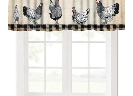 SHElifestyle Farm Animal Kitchen Valance, Rooster Chicken Hen Black White Buffalo Plaid Farmhouse Chick Country Cabin Window Treatment Valances for Home Bedroom Living Kitchen Café Décor 54x18inch