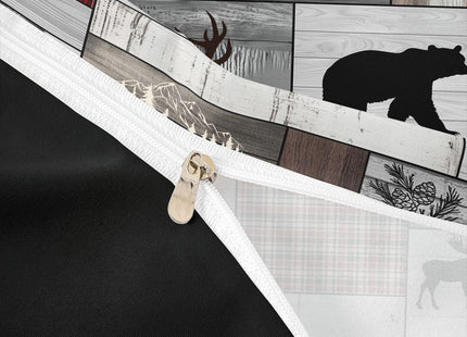 Erosebridal Hunting Deer Bear Bedding Set Twin, Rustic Elk Woodland Animal Comforter Cover Farmhouse Cabin Lodge Decor, Retro Wildlife Duvet Cover Red Black Buffalo Plaid Bedspread Cover, Grey