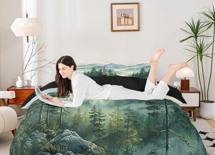Erosebridal Green Forest Duvet Cover Queen Woodland Mountain Bedding Set Watercolor Pine Tree Comforter Cover for Kids Teen Adults,Nature Aesthetics Bed Set