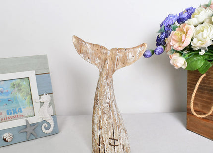 Nautical Home Decor Wood Whale Tail Tabletop Statue Decorative Sculpture