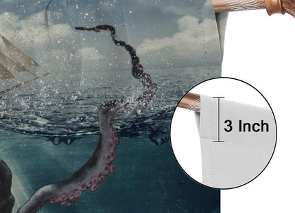 SHElifestyle Nautical Octopus Curtains, Octopus Tentacles Sea Sailboat Window Treatments Rustic Kraken Night Ocean Window Drapes for Bedroom Living Room Kitchen 63x72in