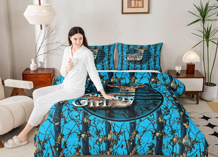 Erosebridal Deer Hunting Camo Twin Bedding Set,Blue Camouflage Comforter Set for Boys Girls Kids,Rustic Lodge Cabin Comforter,Woodland Hunter Bedroom Decor with 1 Pillowcase,Breathable